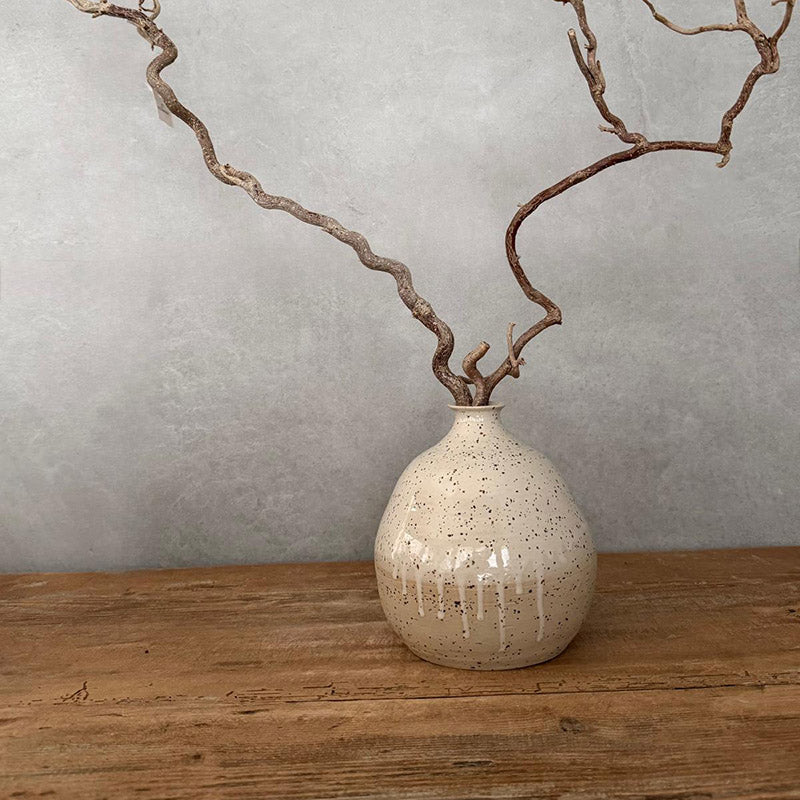 Keramikvase, Ballonvase, BOHEMIAN White mit Zweig