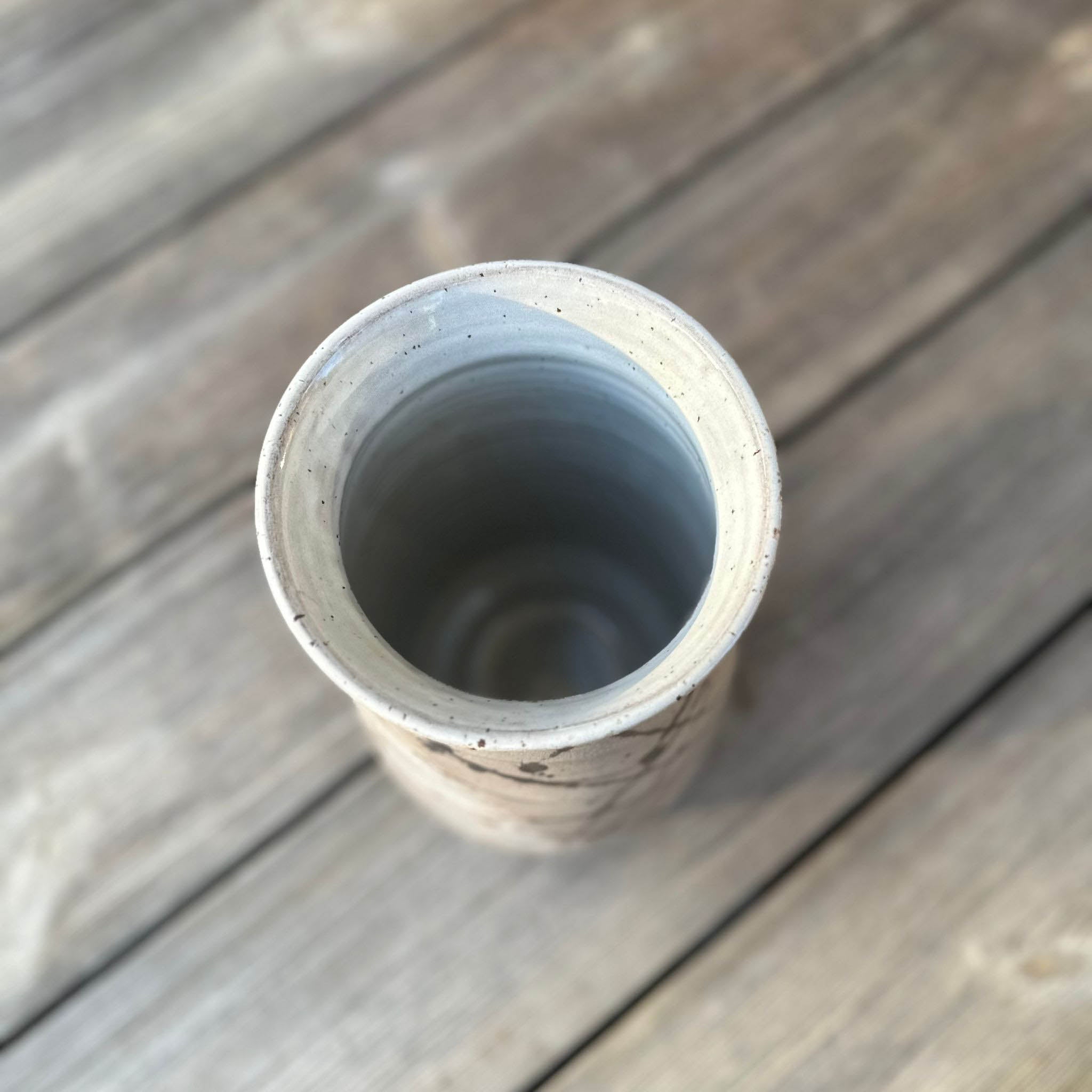 Keramikvase, grau mit weiß und schwarzer Glasur, 2l, Innen weiß glänzend glasiert