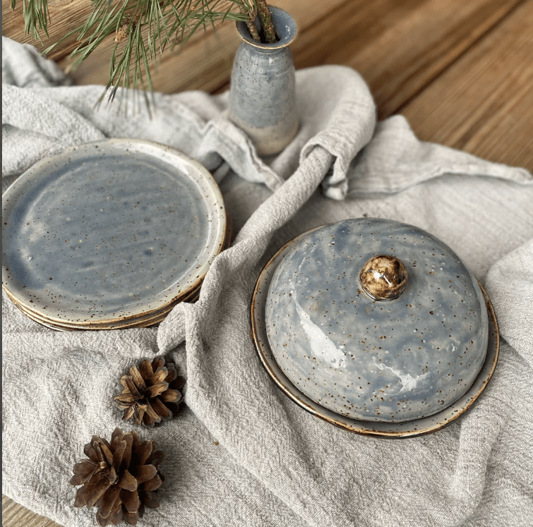 Butterdose rund, Bohemian blue, auch als Keksdose oder Käseglocke zu verwenden