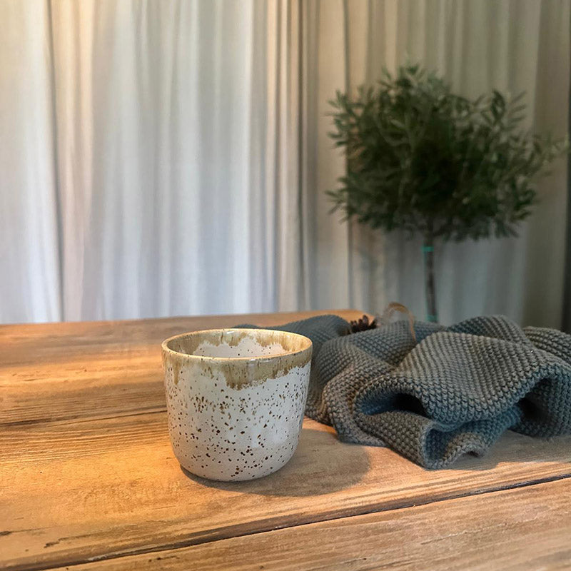 Keramikbecher BOHEMIAN White für Duftkerze von seitlich