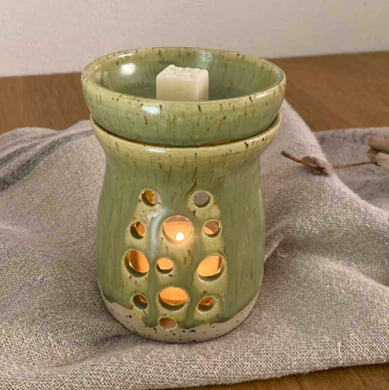 Duftlampe aus Keramik, Aromalampe mit Duftmelts, grün