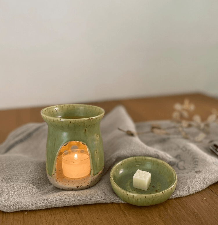 Duftlampe aus Keramik, Aromalampe mit Duftmelts, grün