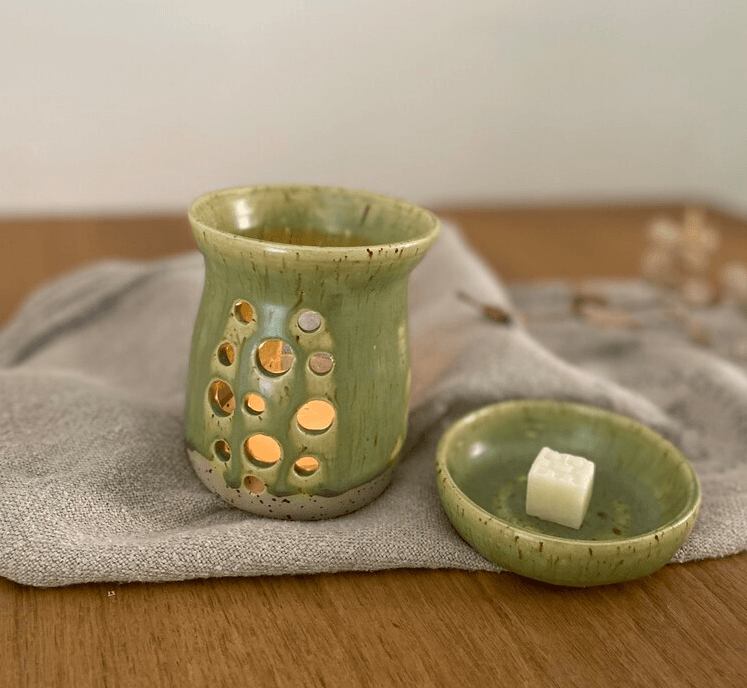 Duftlampe aus Keramik, Aromalampe mit Duftmelts, grün