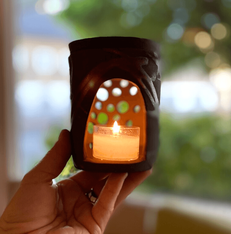 Duftlampe aus Keramik, Aromalampe mit Duftmelts, beige und matt