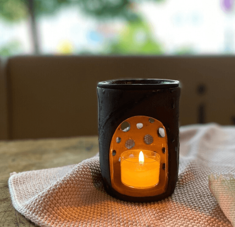 Duftlampe aus Keramik, Aromalampe mit Duftmelts, grau-blau und matt