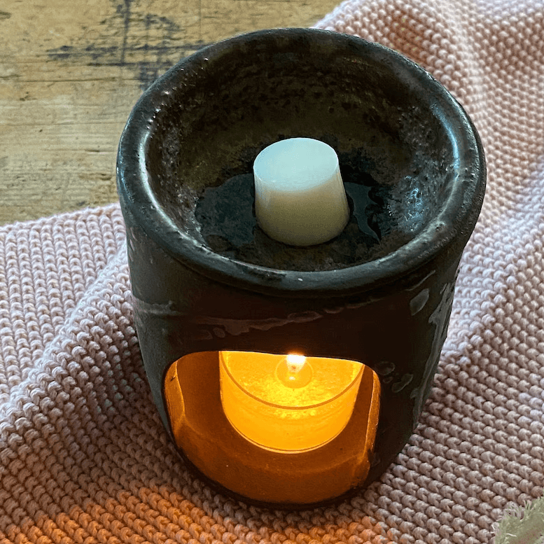 Duftlampe aus Keramik, Aromalampe mit Duftmelts, grau-blau und matt