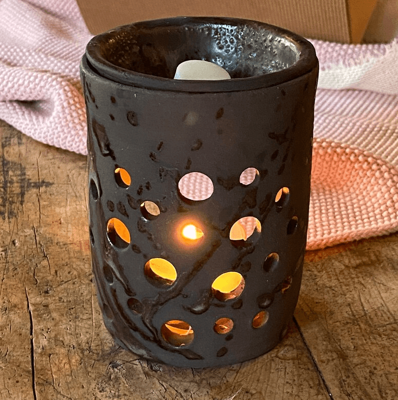Duftlampe aus Keramik, Aromalampe mit Duftmelts, grau-blau und matt