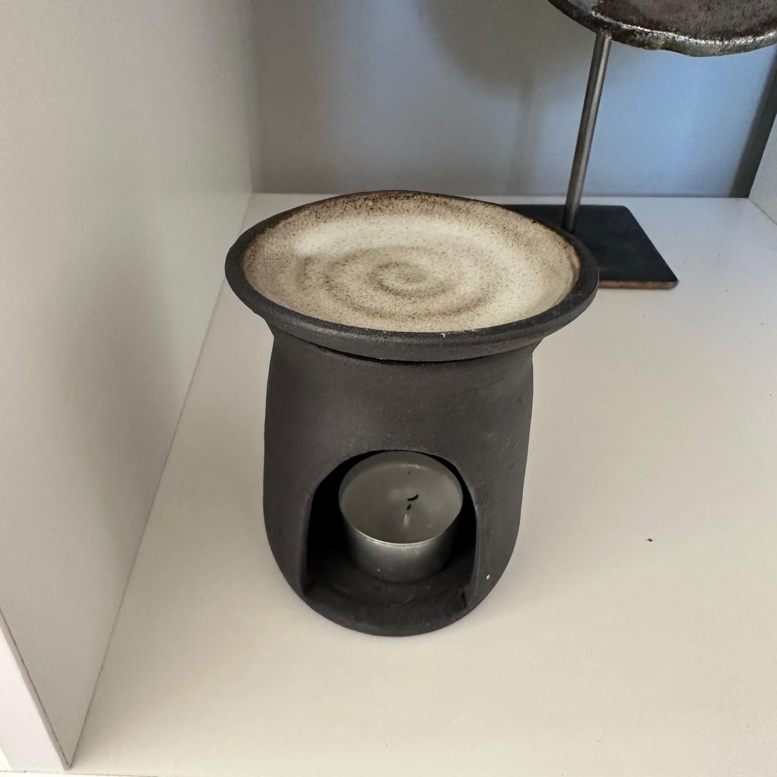 Duftlampe Schwarz - Windlicht mit separater Duftschale in weiß