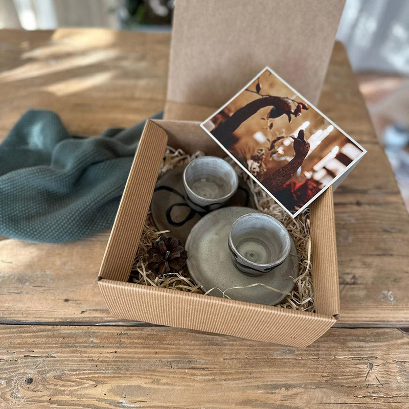 FRANZART Espresso-Duo im Naturkarton mit Holzwolle, fertig als Weihnachtsgeschenk verpackt