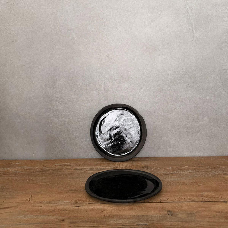 2 Keramikteller JOLO schwarz, klein, Brotteller, Untertasse