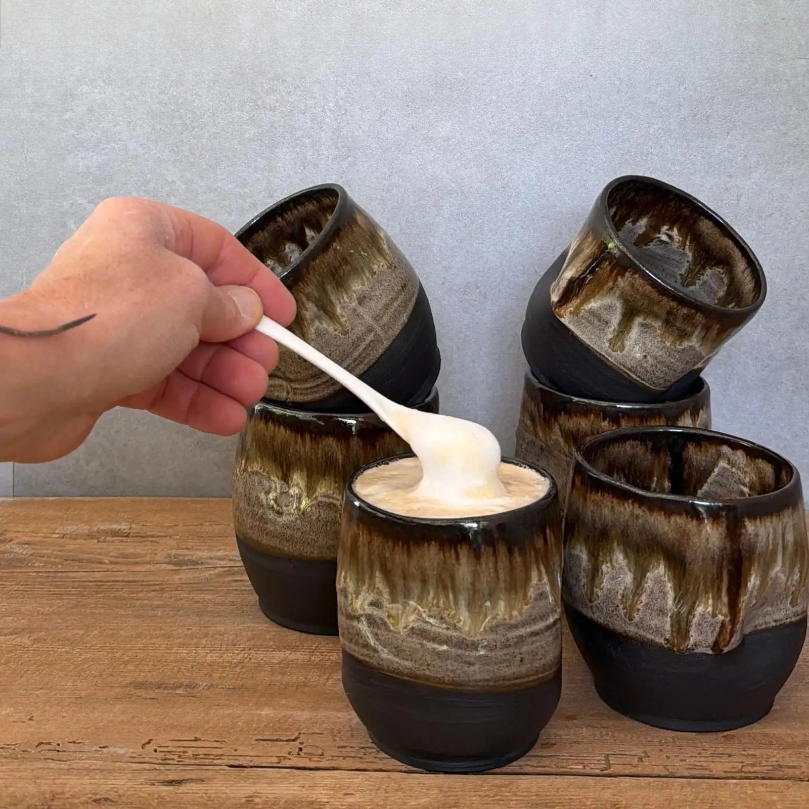 6 Keramikbecher ohne Henkel mit Cappuccino, FRANZART