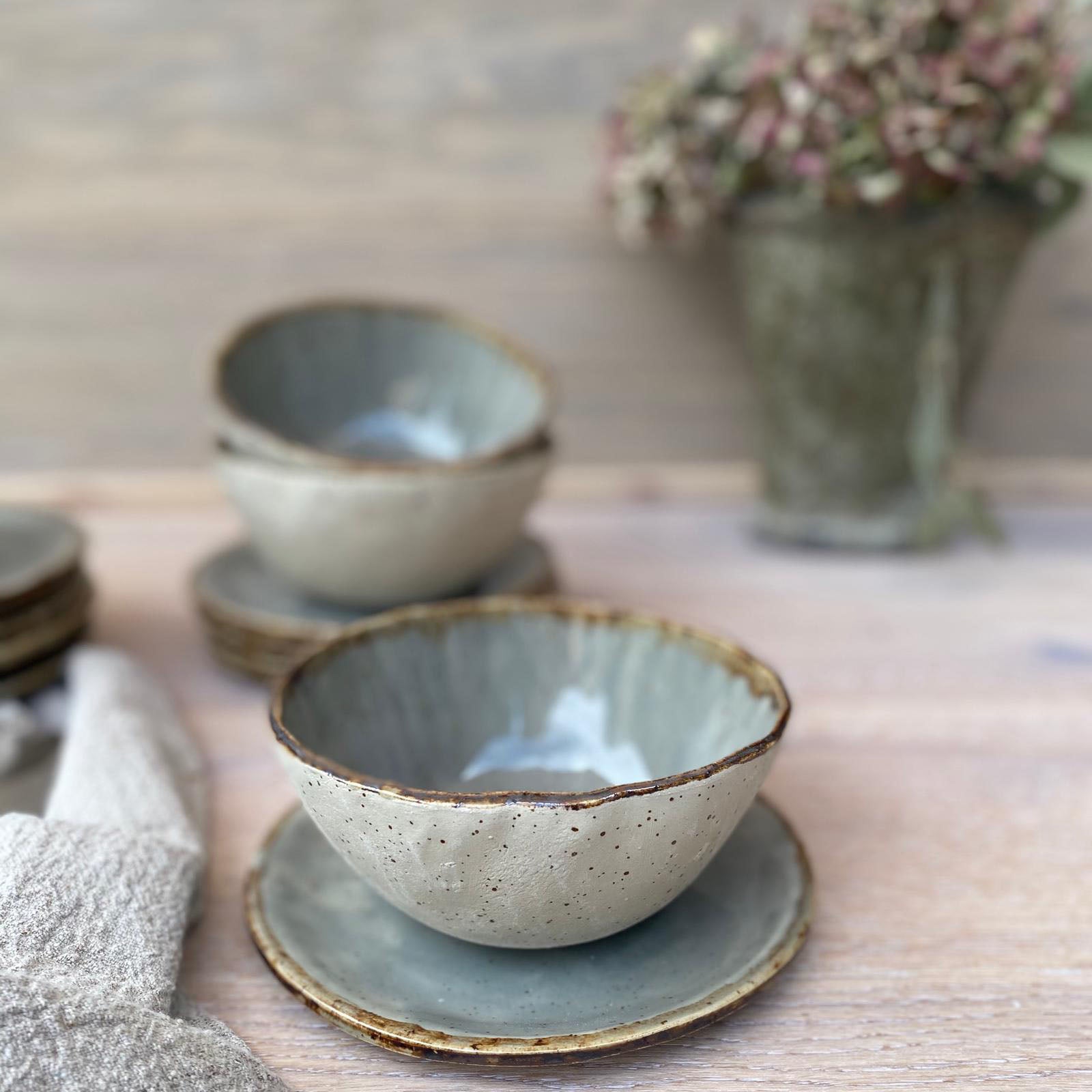 Bowl, Mueslischale, Salatschale, Fassungsvermögen 500 ml, grau mit braunem Rand