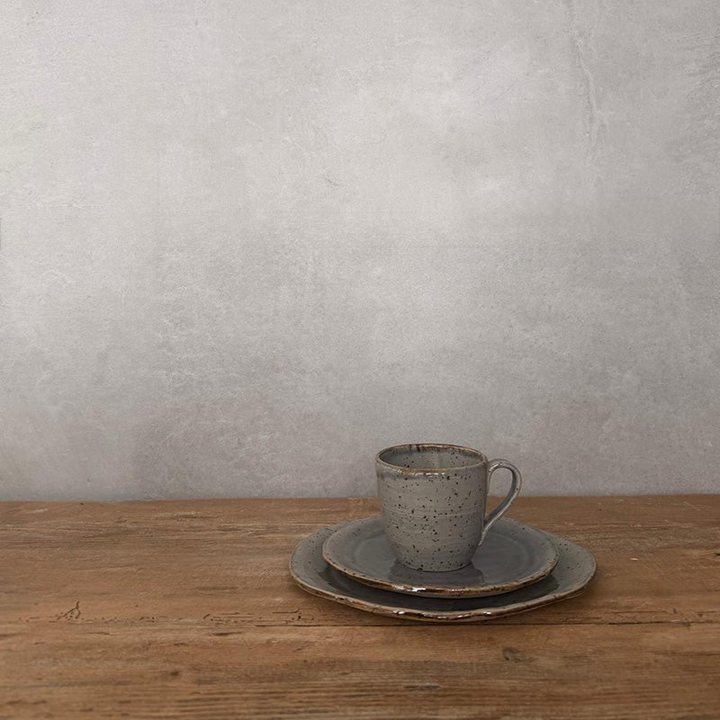 Keramiktasse BOHEMIAN Blue mit Untertasse und Dessertteller, Fassungsvermögen 200 ml, blau mit braunem Rand