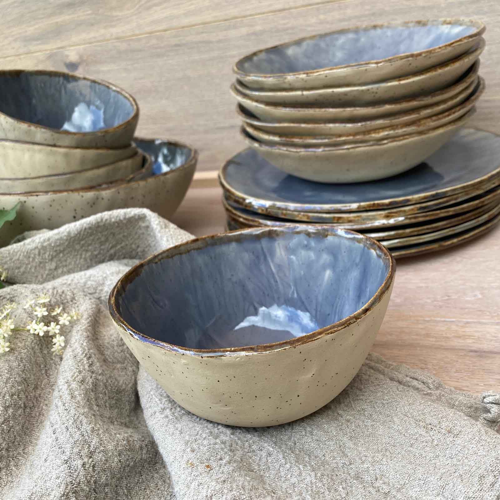 Müsli oder Salatschale aus Keramik, Bohemian Blue