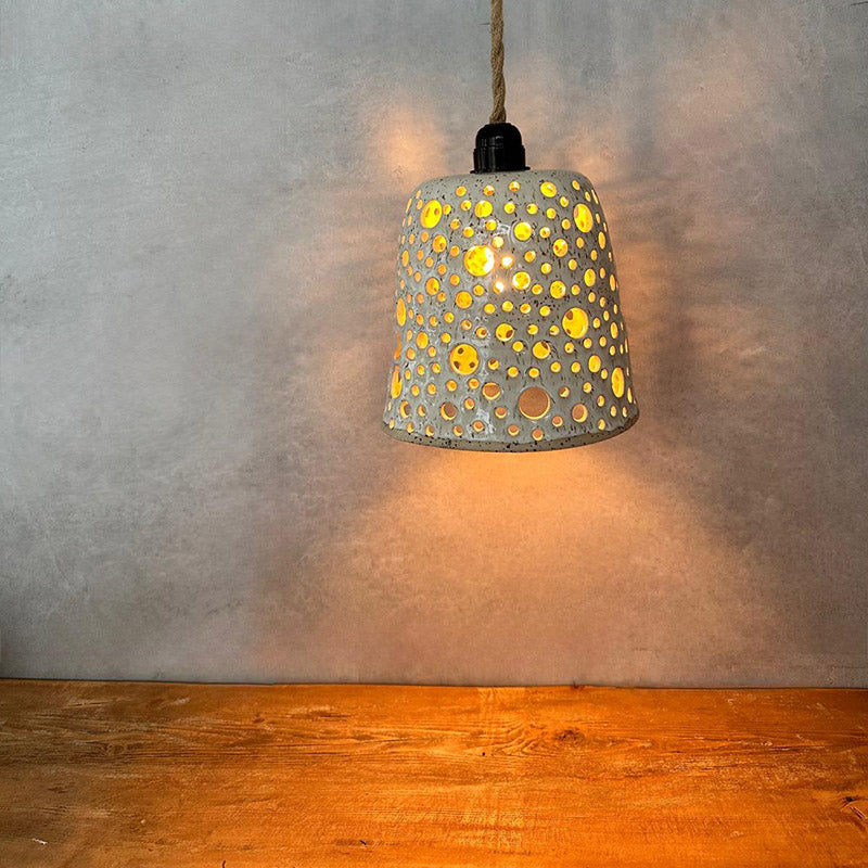 BOHEMIAN White Loch-Lampe, hohe Keramik-Pendelleuchte - FRANZARTKERAMIK