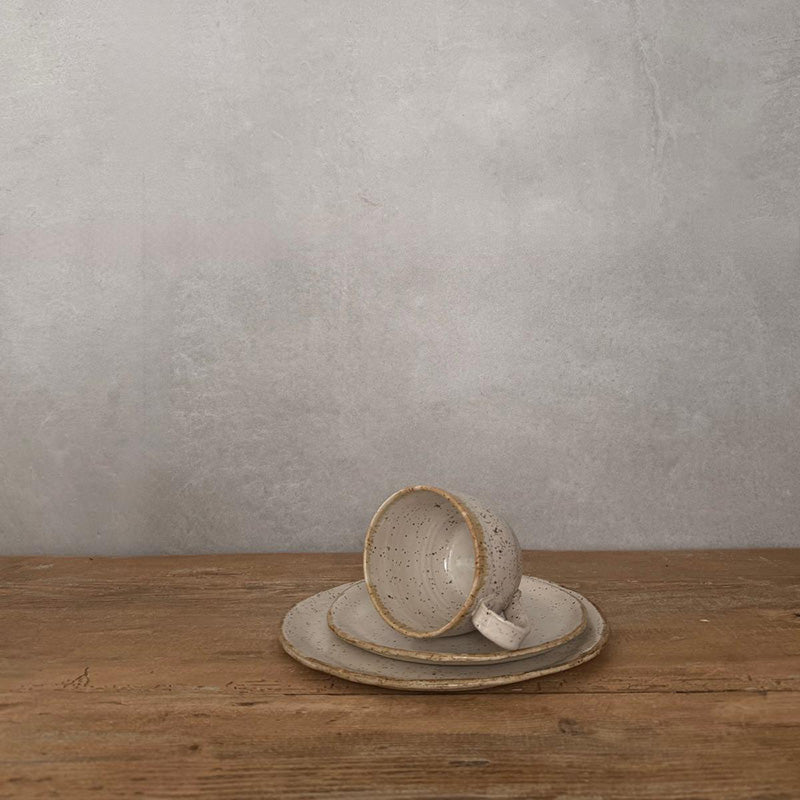 3teiliges Geschirrset BOHEMIAN White, Dessertteller, Untertasse und Kaffee- oder Teetasse 