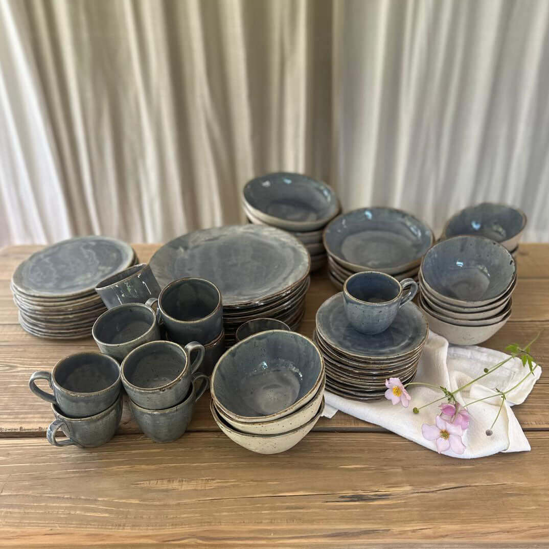 BOHEMIAN Blue handgetöpfertes Geschirrset 12Personen, Keramik