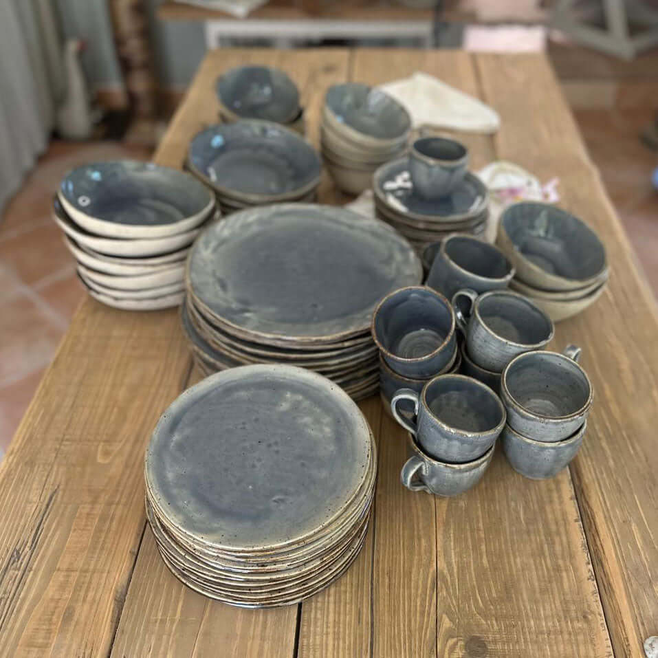 BOHEMIAN Blue handgetöpfertes Geschirrset, 8 Personen, blau - FRANZARTKERAMIK