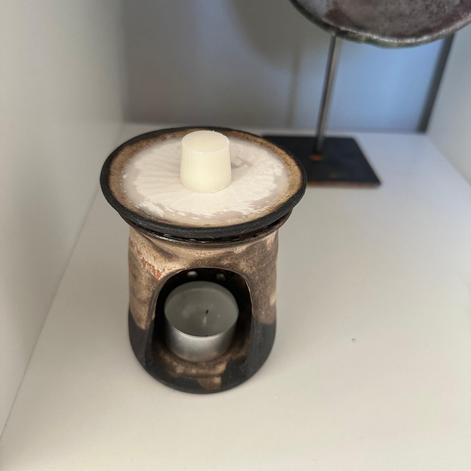 Duftlampe Schwarz, beige glasiert - Windlicht mit separater Duftschale