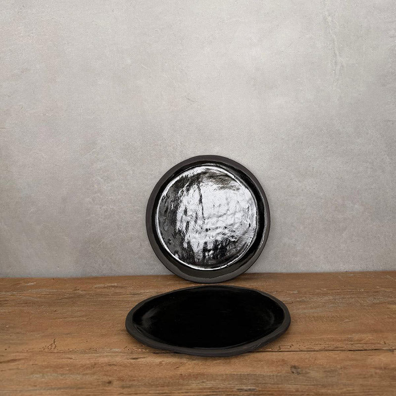 2 JOLO schwarz Keramikteller groß, Dessertteller