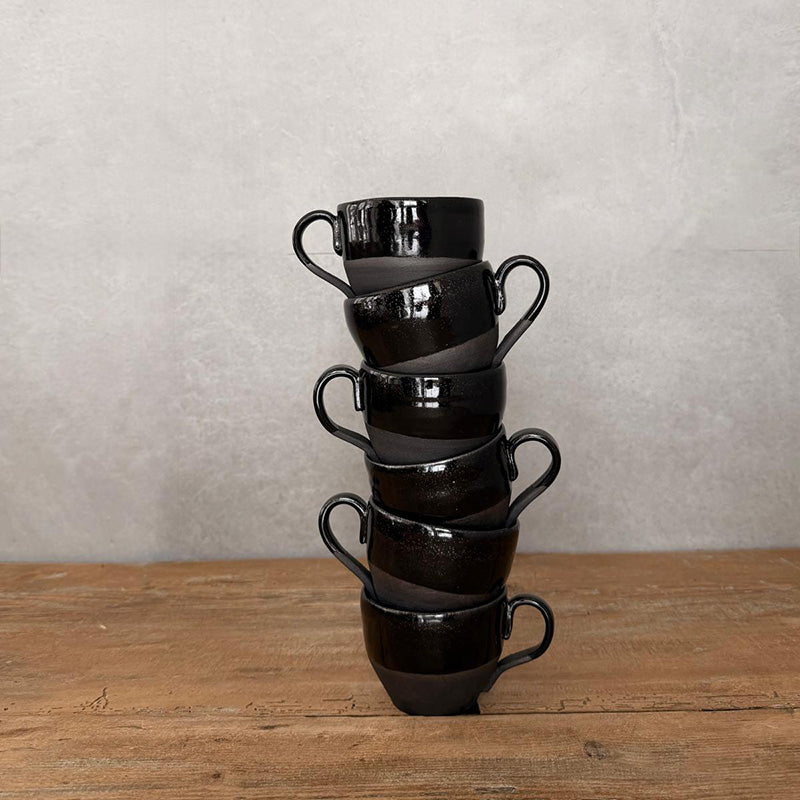 Stapel von 6 Keramiktassen JOLO schwarz