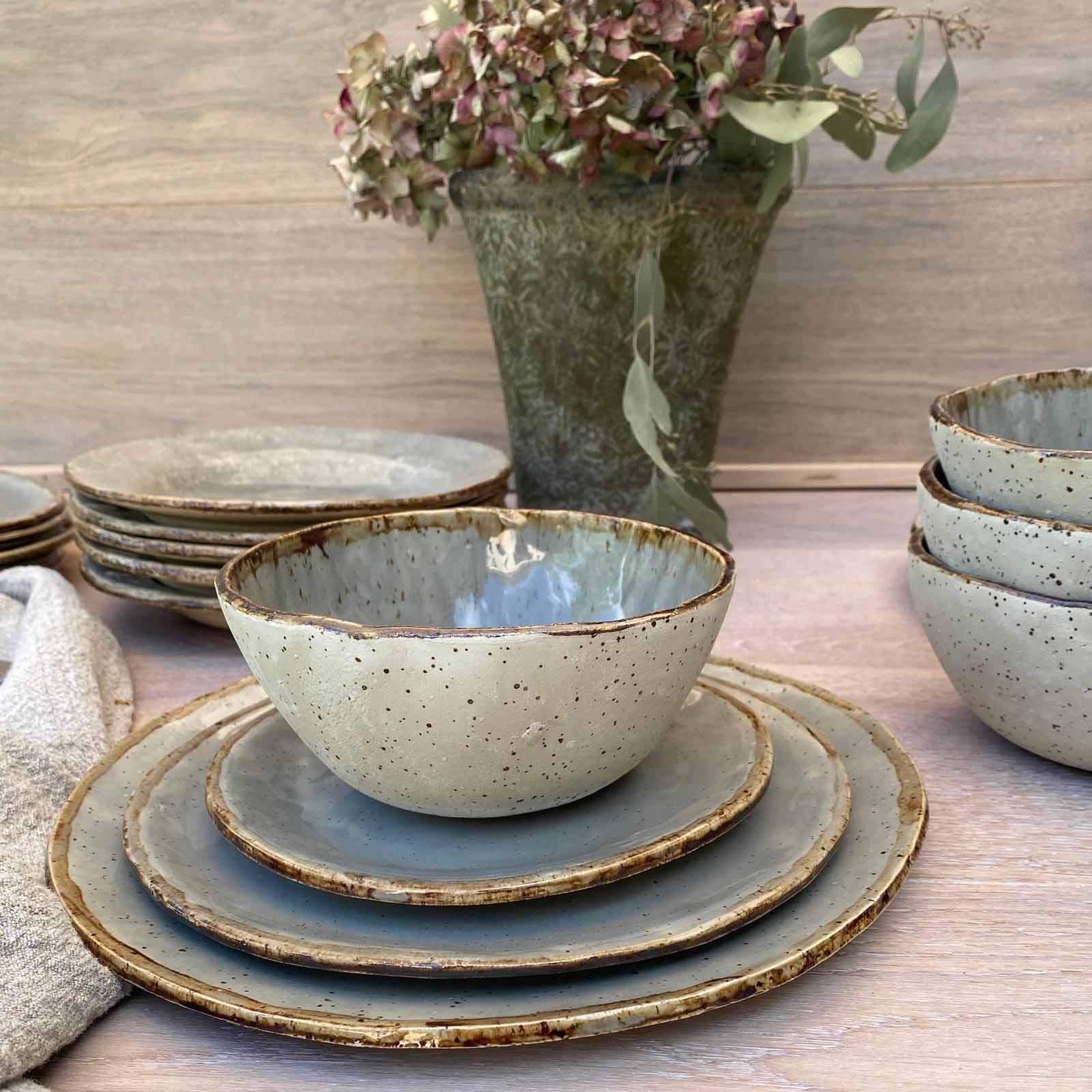 Bowl, Mueslischale, Salatschale, Fassungsvermögen 500 ml, grau mit braunem Rand