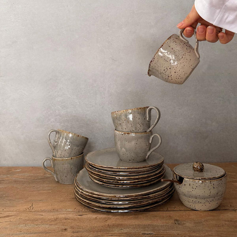 Kaffeegeschirr BOHEMIAN Grey mit Zuckerdose und Milchkännchen