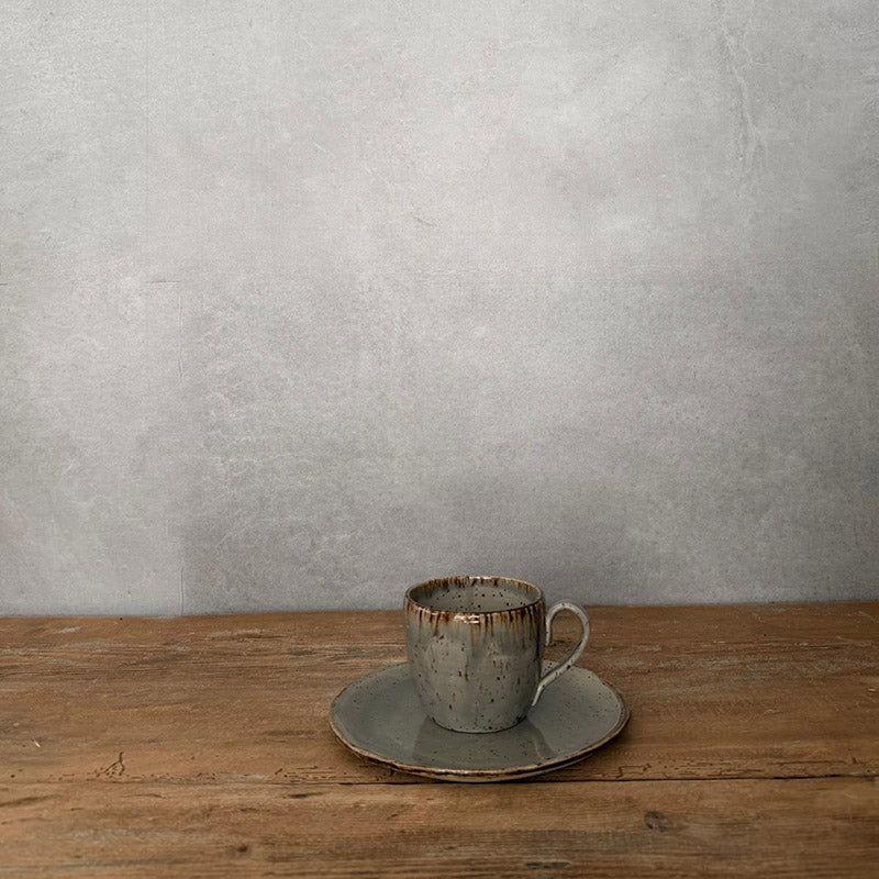 Keramiktasse BOHEMIAN Grey mit Untertasse, Fassungsvermögen 200 ml, grau mit braunem Rand