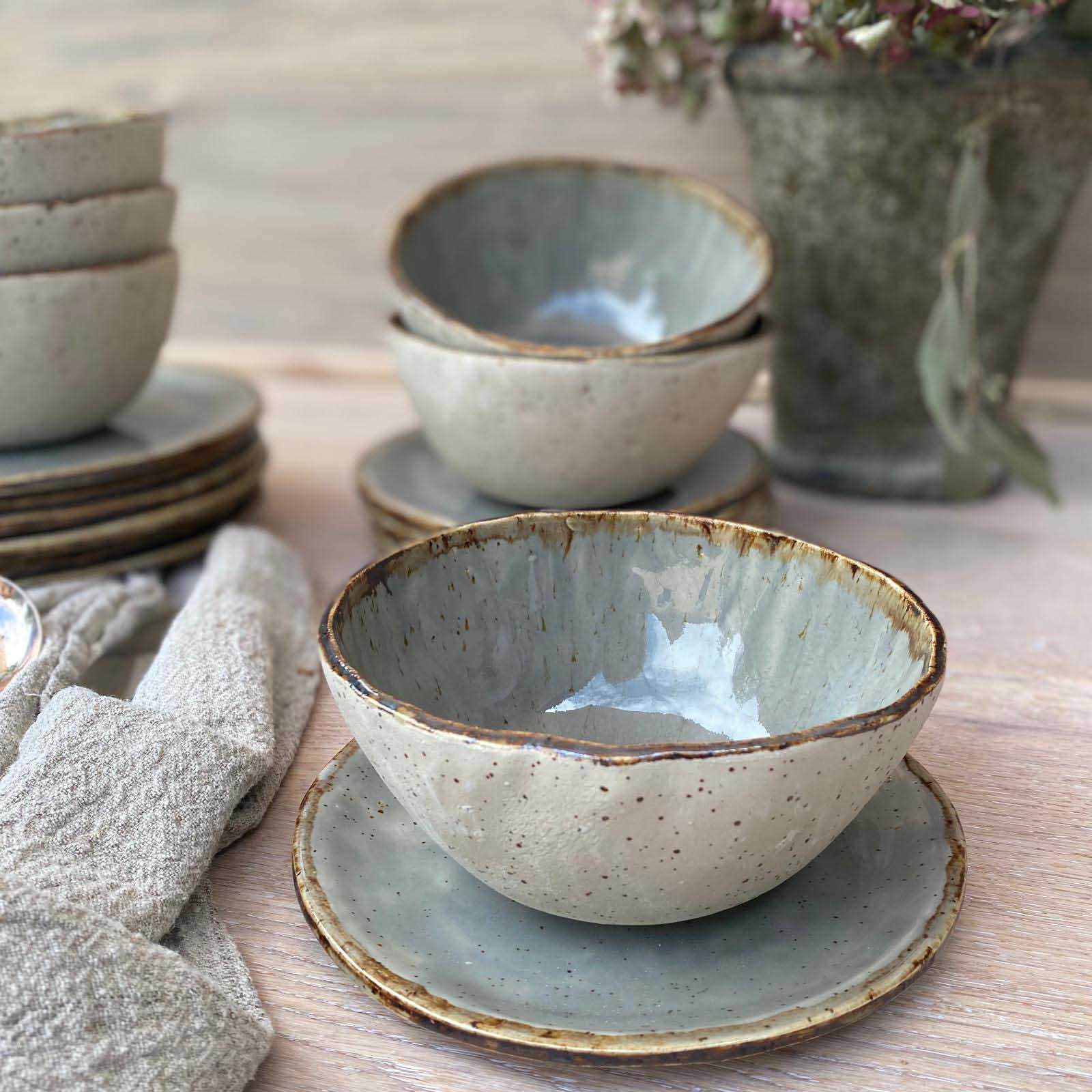 Bowl, Mueslischale, Salatschale, Fassungsvermögen 500 ml, grau mit braunem Rand