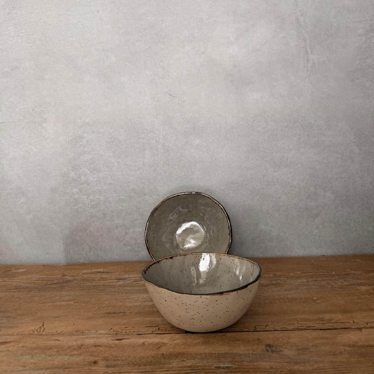 2 Bowl, Müslischale, Salatschale, Keramikschüssel BOHEMIAN GreyFassungsvermögen 500 ml, grau mit braunem Rand