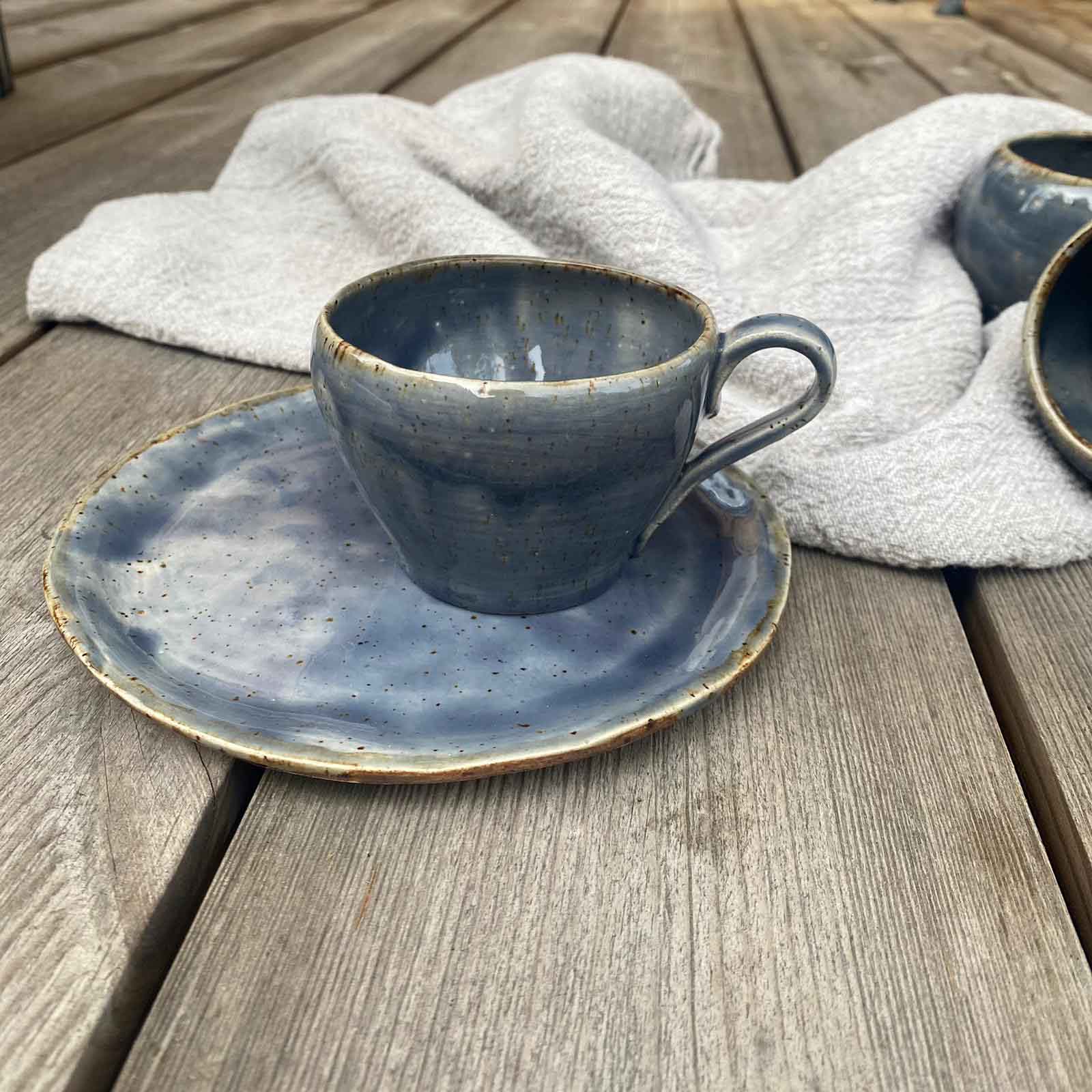Brotteller, Untertasse  mit Tasse Bohemian Blue