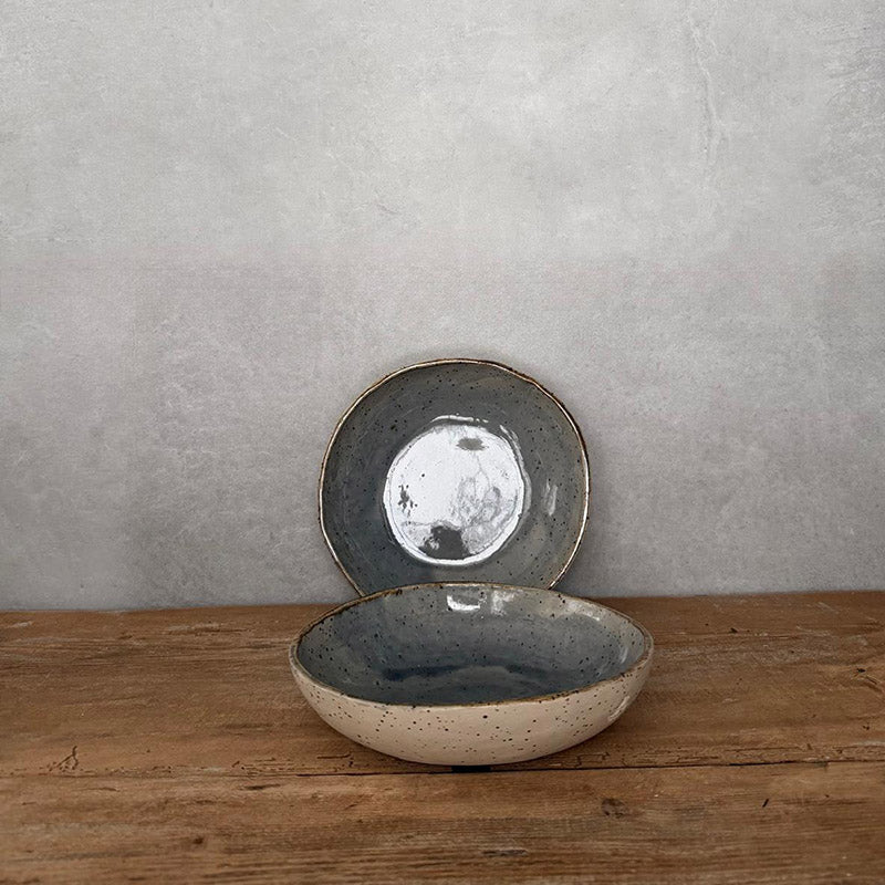 2 Stück Suppenschale, Suppenteller, Keramik, BOHEMIAN Blue