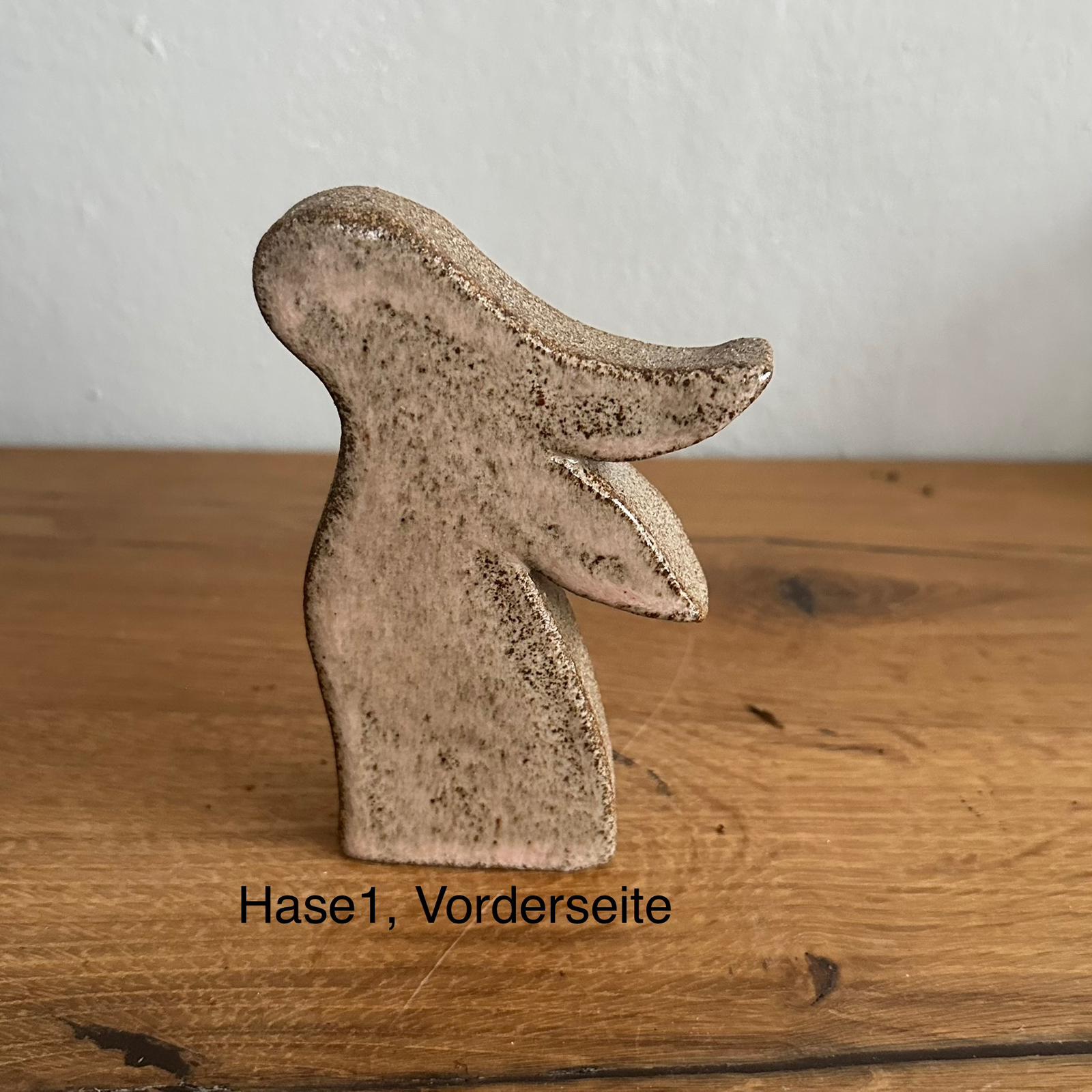 Keramikosterhase 1 in rosa/grau mit hängenden Ohren, Vorderseite