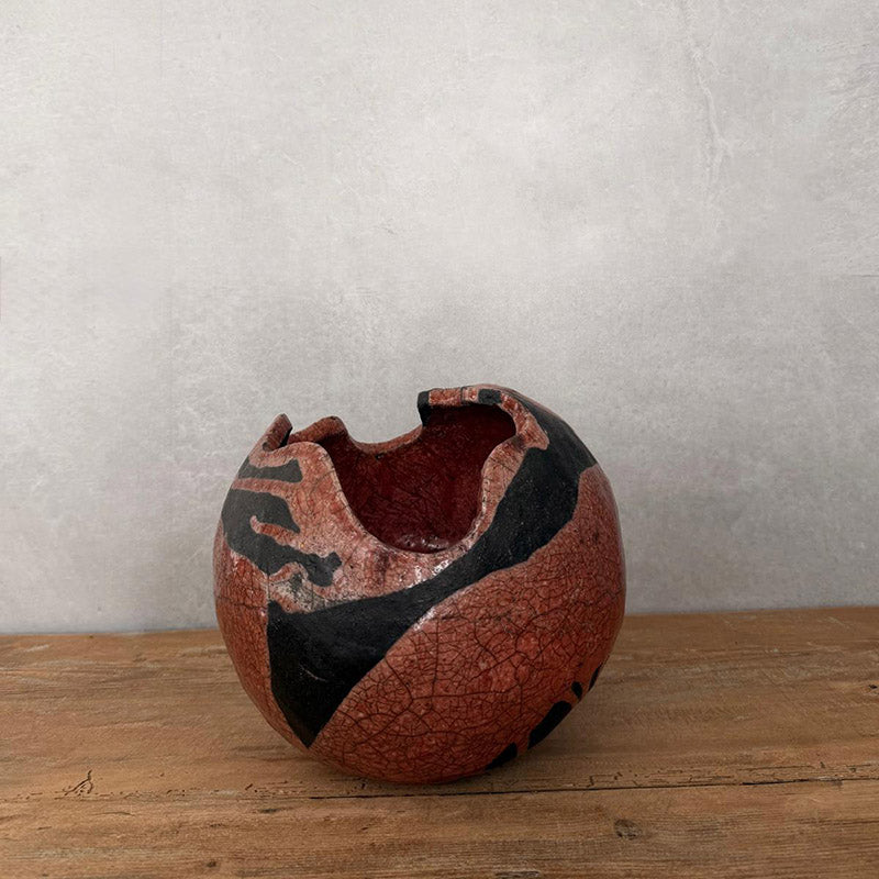 Kugelvase, rot, Rakukeramik - FRANZARTKERAMIK